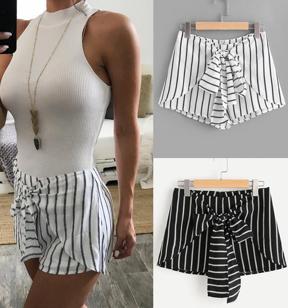 Women's High Waist Striped Shorts 