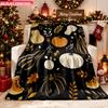 Blanket 1pc Pumpkins And Leaves Pattern 2D-printed Flannel Throw Blanket-soft and Cozy Suitable for Use On the Sofa While Travelin