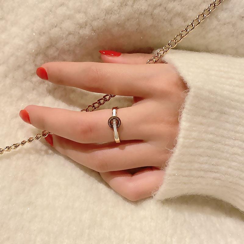 Japanese and Korean Titanium Steel English Half Circle Shell Ring Women's Retro Temperament Index Finger