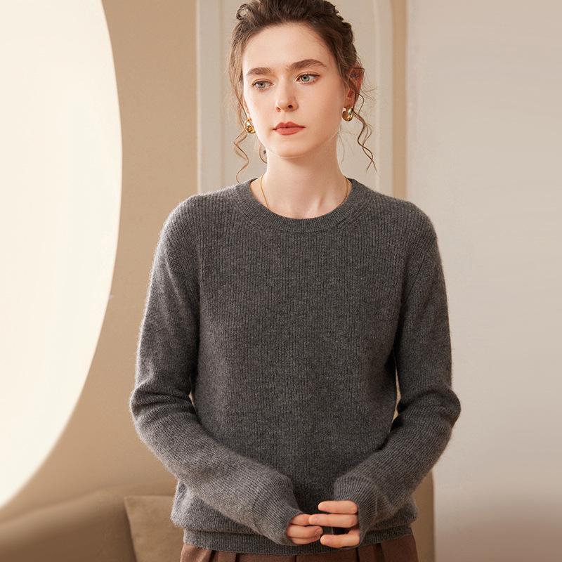 Women's 2024 Autumn/Winter Cashmere Round Neck Sweater - Warm Base Layer Knit Pullover
