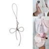 Simple Bowknot Phone Lanyard Wrist Strap Silver Color Butterfly Bow Phone Charm Antilost Cellphone Strap Hanging Rope