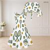 Women Plus Size Sleeveless Two Piece Midi Dress Set Tie Front V Neck 3 4 Sleeve Hiking Print White