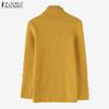 ZANZEA Women Turtleneck Pearl Stitching Long Sleeve Thin Casual Knitted Sweater Tops
