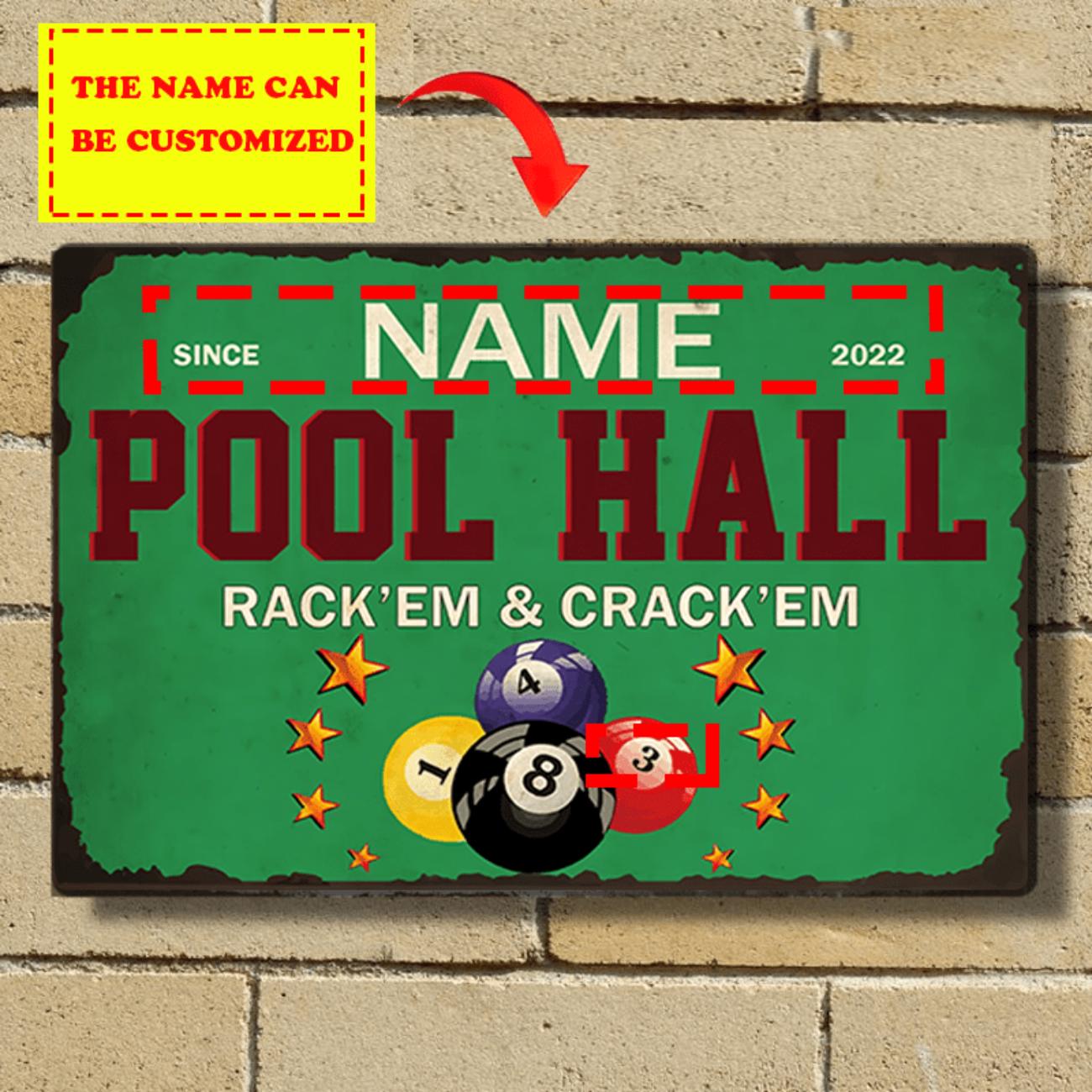 1pc Custom Pool Hall Metal Sign Vintage Wall Decor Personalized Name Custom белый