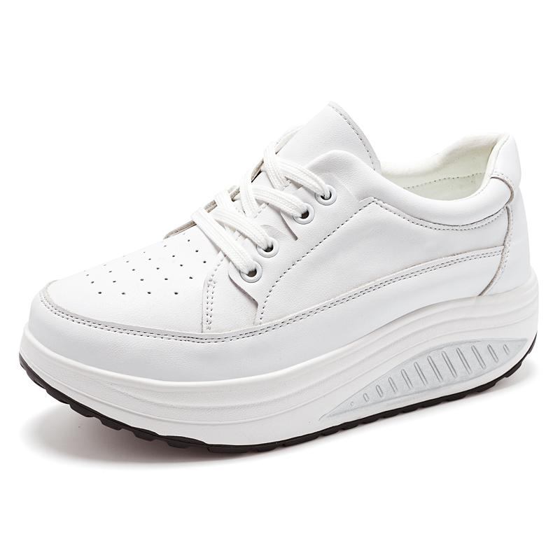 Women's Sneakers Height Increase White Leather Platform Casual Simple Thick Sole Elevator Shake Shoes