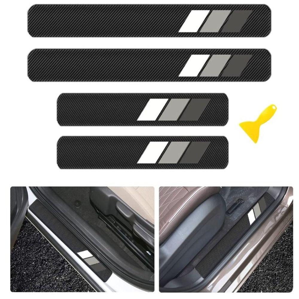 

4pcs White Gray Carbon Fiber Door Sill Protector Universal Fit