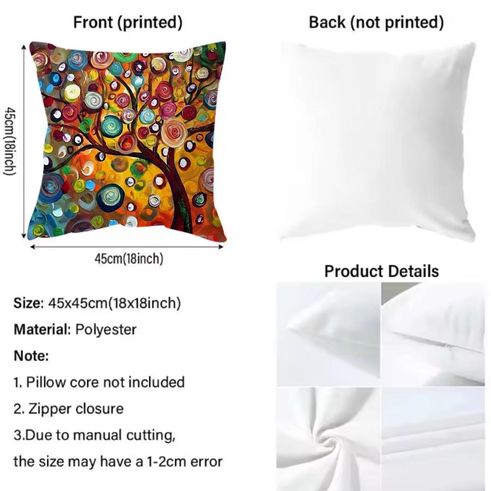 Classic Theme Colored Tree Cushion Cover Soft & Easy-Wash Pillow Case – Versatile For Couch, Bed, Travel And Office