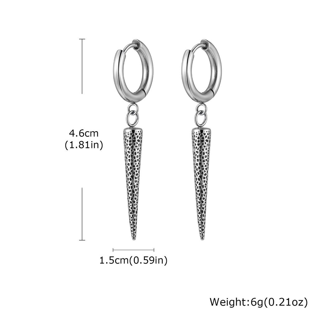 Stainless Steel Punk Gothic Cone Drop Earrings for Men, Fashion Silver Color Long Pendant Earrings, Vintage Hip-hop Jewelry
