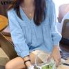 VONDA Women Casual Lace V-Neck Lantern Long Sleeve Blouses