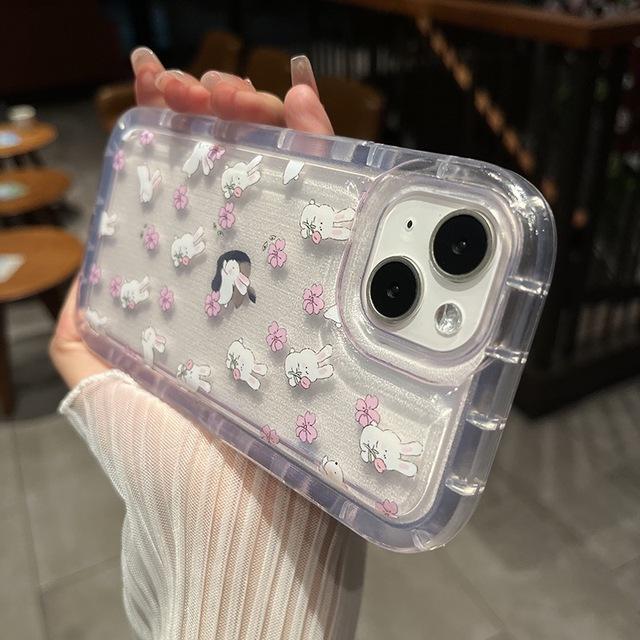 Ins Cute Cartoon Rabbit Transparent Phone Case For Iphone 14 Pro Max 13 12 11 Pro Max 14plus Soft Shockproof Clear Cover Coque
