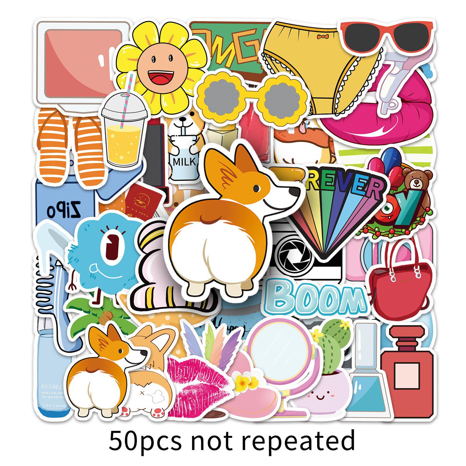 50PCS Cartoon Waterproof VSCO Stickers for Travel Suitcases and Stationery Journals