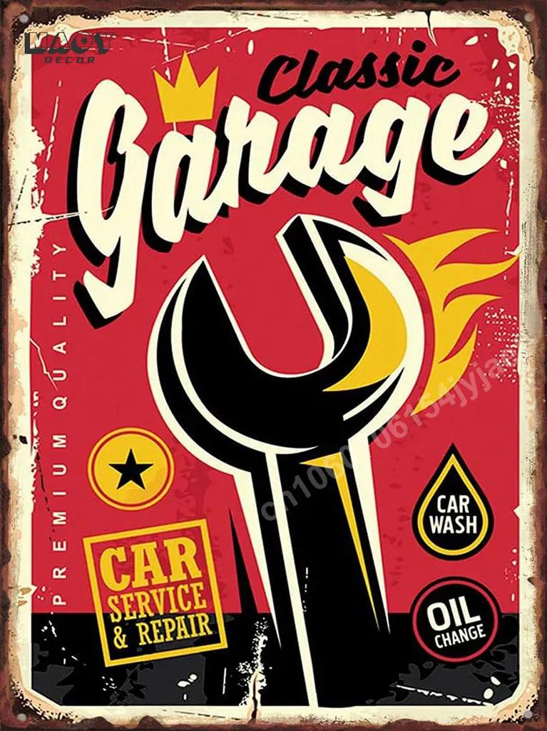 Retro Garage Car Metal Sign Plate Posters Art Wall Decorative House Tin Signs Vintage Poster Decor Room Decoration Mural Picture