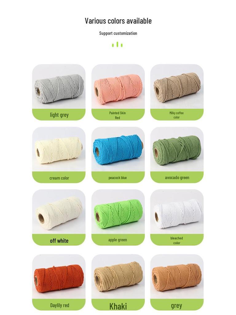 4mm Multi-Strand Macaron Colored Cotton Rope for DIY Tapestry & Decorative Weaving.