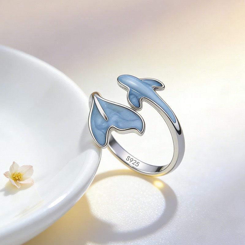 

BF CLUB 925 Sterling Rings for Women Simple Geometric Handmade Irregular Retro Vintage Blue Whale Ring Allergy For Birthday Gift resizable