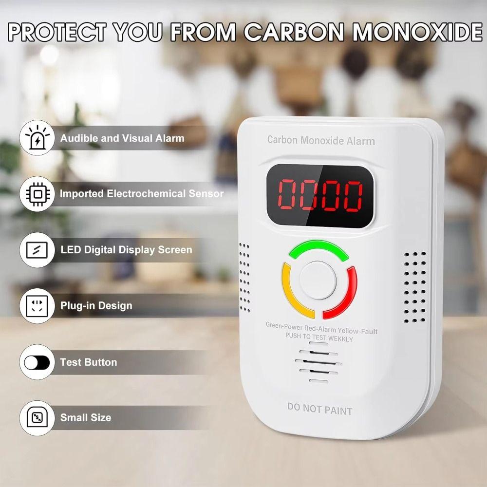 Plug-in Carbon Monoxide Detector Wall Digital Display CO Detector High Sensitivity Audible and Visual Alarm
