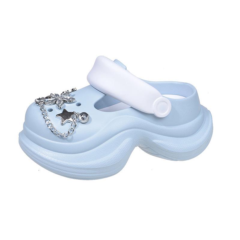 Spring and summer 2025 new rhinestone heightening hole shoes women's tide non-slip thick sole two wear bag head slippers women's shoes