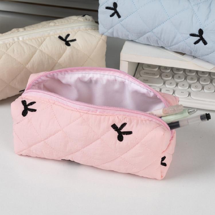 High Capacity Pencil Case Bowknot Print Pen Pouches Pencil Organizers Storage Bag Travel Cosmetic Bag for Women Student