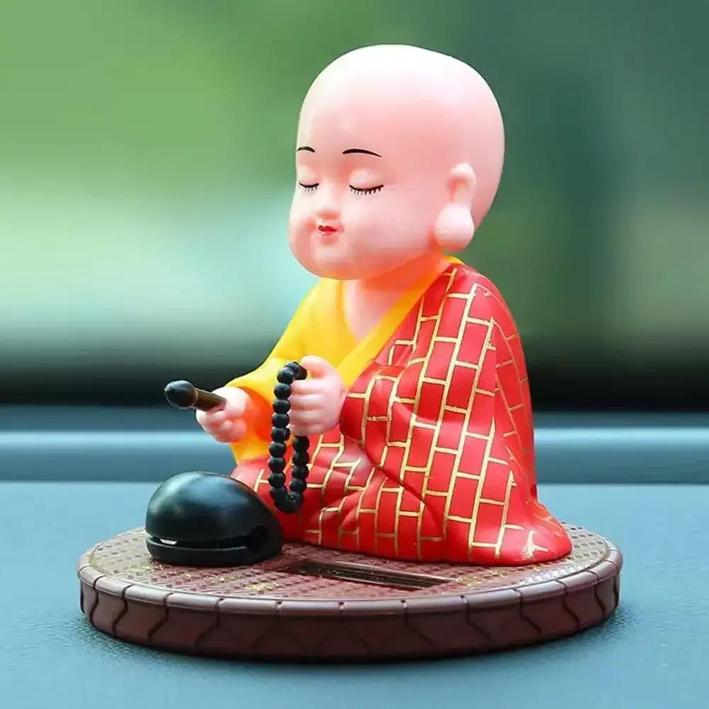 Solar Little Monk Creative Car Ornaments Dashboard Decoration Toys Chinese Style Buddhism Lucky Ornament Interior Accessories