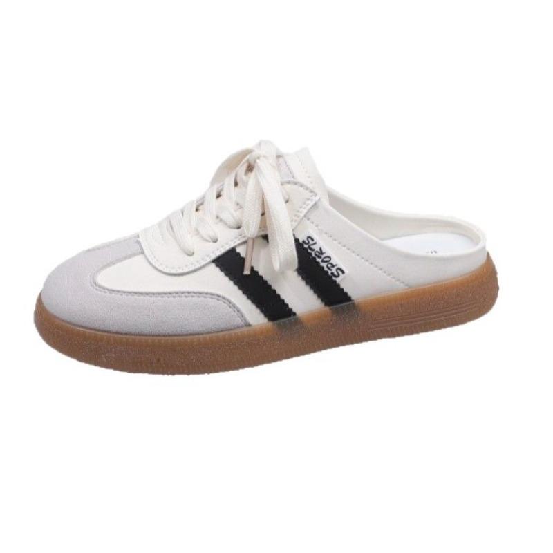 Cowhide Version Soft-soled Women's Shoes Bag Head Half Slippers Summer Wear New One-pedal Lazy Little White Shoes