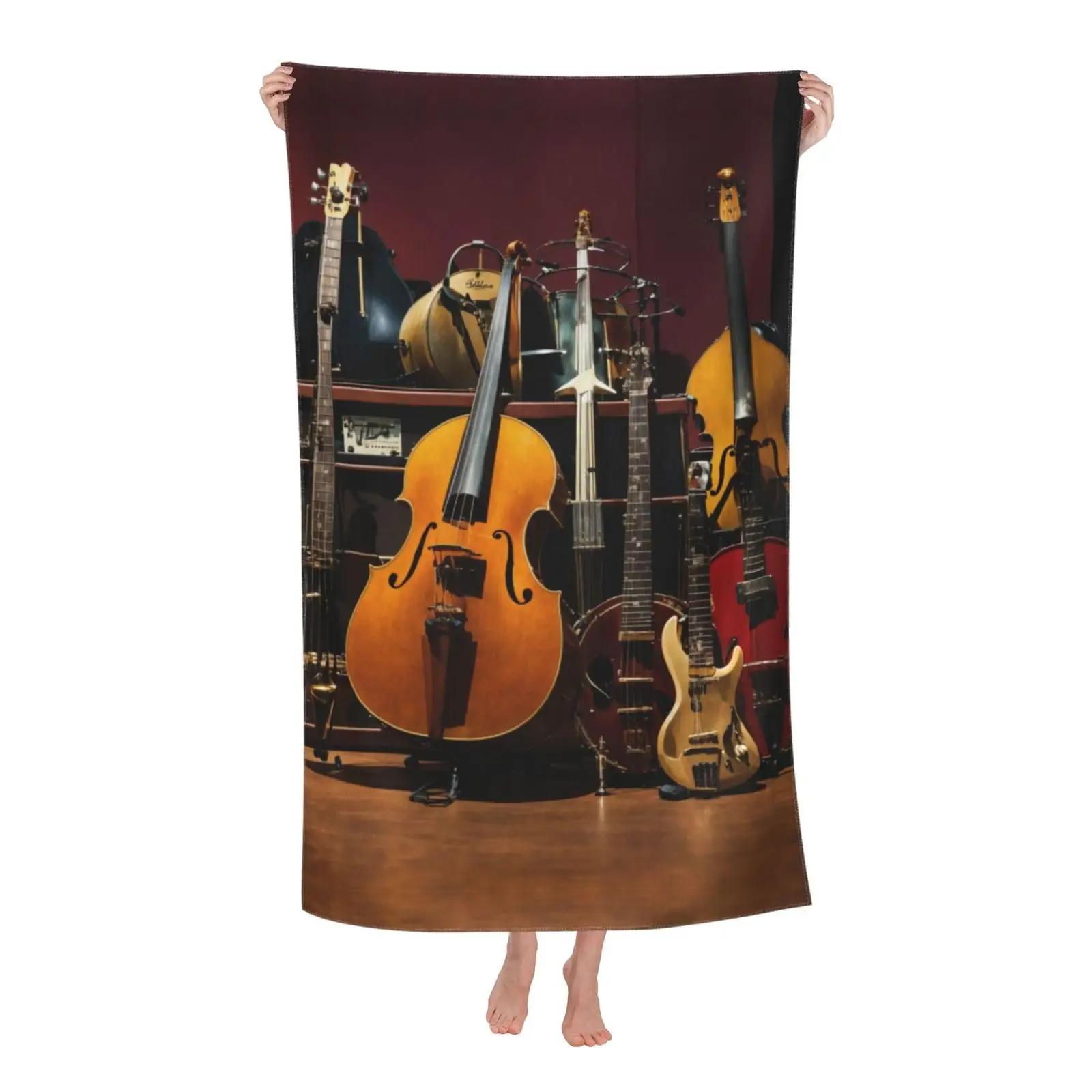 Serviette de Plage Imprimé Guitare Électrique Séchage Rapide Microfibre Serviettes de Piscine Légère Grande Serviette de Bain Pour Voyage Piscine Camping 70x140cm(28x55in)