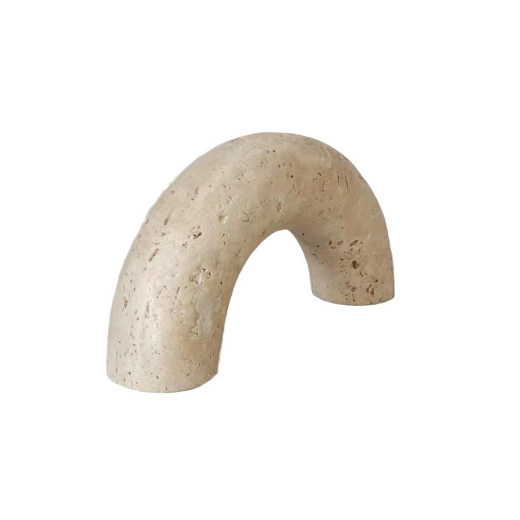 Natural Marble Sculpture Geometric Arch Semicircular Arch Ornament Yellow Cave Stone Decorative Figurines Living Room Decoration