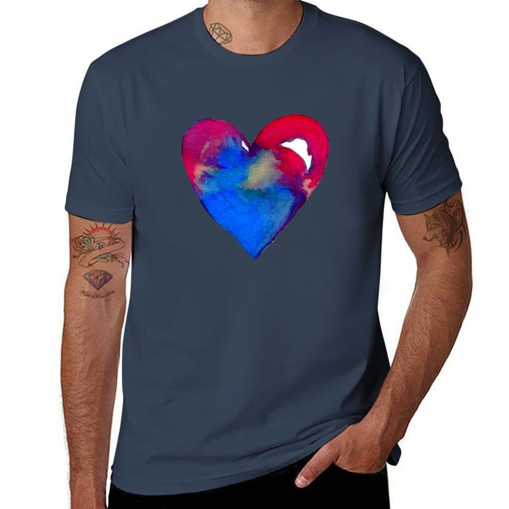 Abstract Watercolor Red And Blue Heart Tshirt Independence Day Short Sleeve Tshirt