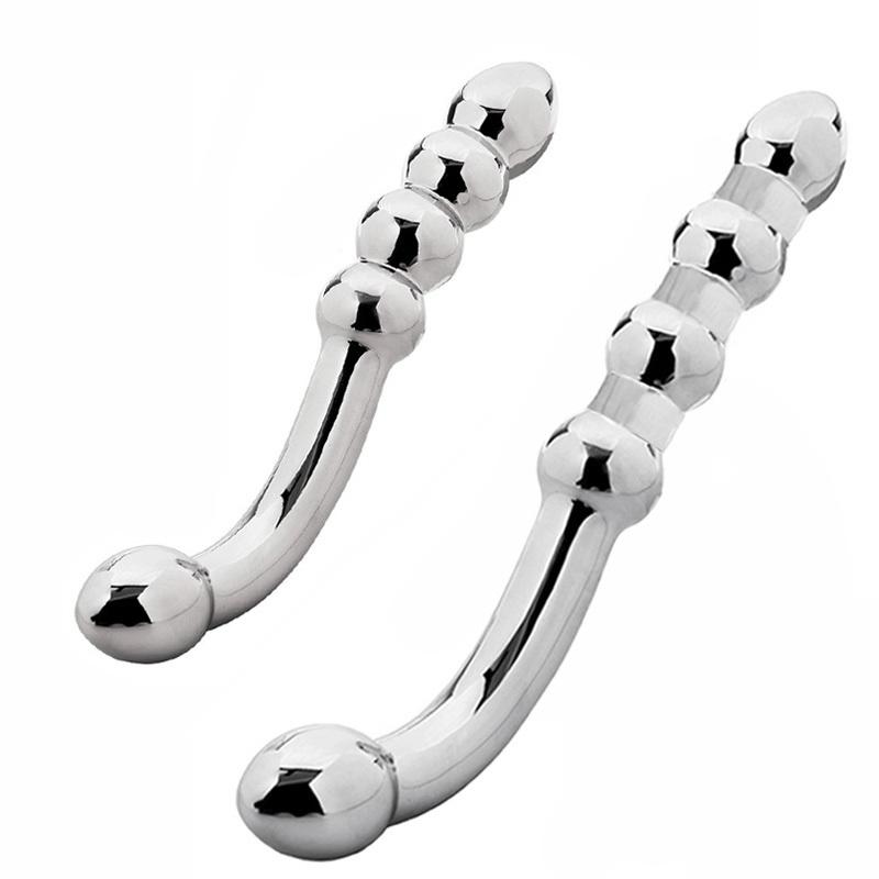 Stainless Steel Double Fake Dildo G Spot Anal Beads Butt Plug Metal Heavy Dildo Anal Plug Vaginal Female Sex Toy Women