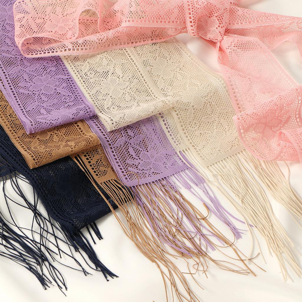 Lace Floral Tassel Neck Scarves Embroidered Skinny Neckerchief Multifunctional Headscarf Sweet Headbands Colorful Hair Scarf