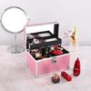 Cosmetic Case Handheld Portable Household Travel with Mirror Large Capacity Manicure Embroidery Makeup Cosmetic Case