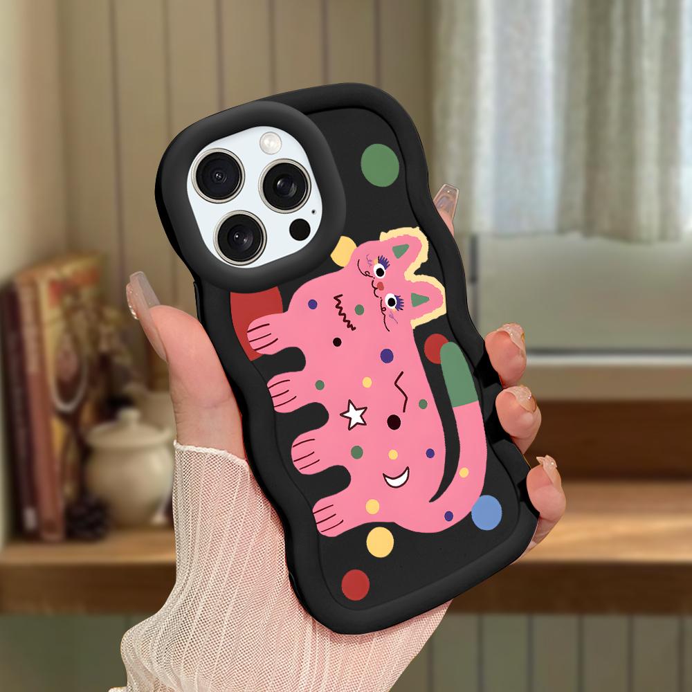 For iPhone Redmi 13 13C 14C Note 13 12 Pro Samsung A05 A06 A13 A14 A15 A16 Honor X6 X6a X8 X8a Cute Cartoon Cat Soft Wave Edge Støtsikkert bakdeksel