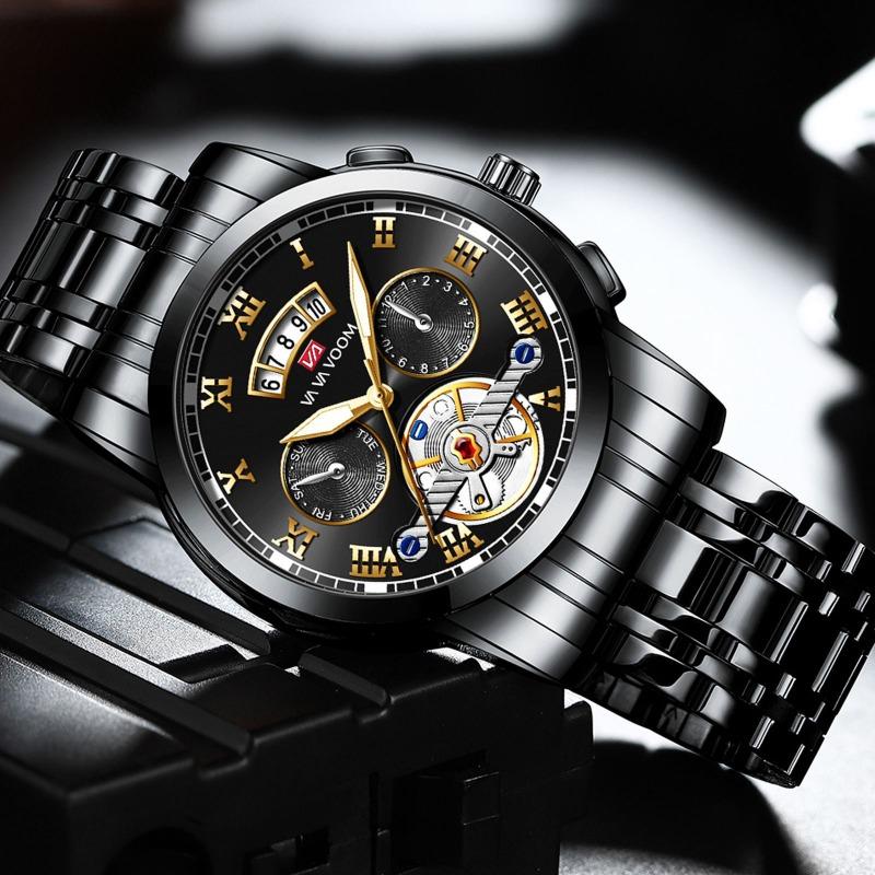 Stainless Steel Tourbillon Non-automatic Mechanical Multi-function Business Watch Luminous Waterproof Watch Male