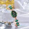 Stylish Diamond-Studded Thin Strap Leaf Quartz Women's Bracelet Watch