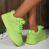 Mode Mode Fluoreszierend Grün Dicke Sohle Freizeitschuhe Damen 2025 Herbst Runde Zehenpartie Schnürung Weiche Sneaker Rutschfest Skateschuhe