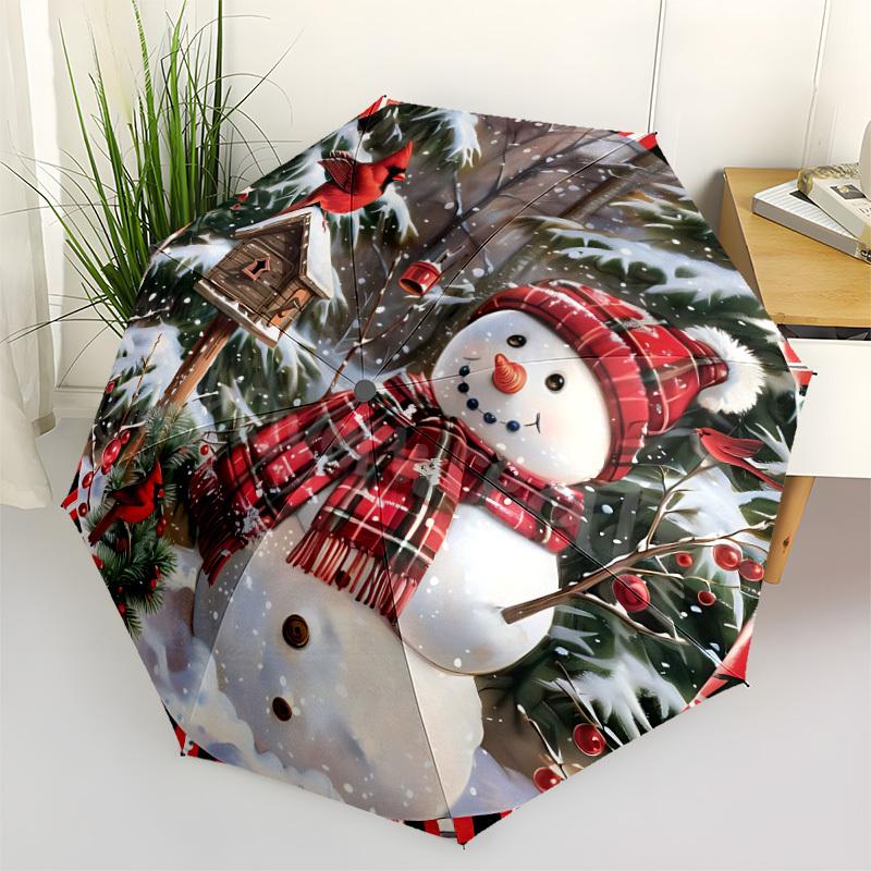 

1pc Snowman Decorations Automatic Umbrella - Stylish, Durable, with 8-Rib Manual Open Design, Elegant Black Handleyy250920218