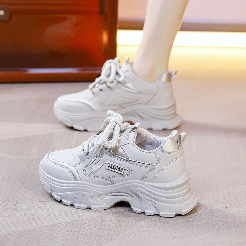 Leather Fashion Casual Sports Shoes Ins Tide Explosion Spring and Autumn 2025 New Models Step On Shit Feeling Thick Soles Dad Shoes Girl
