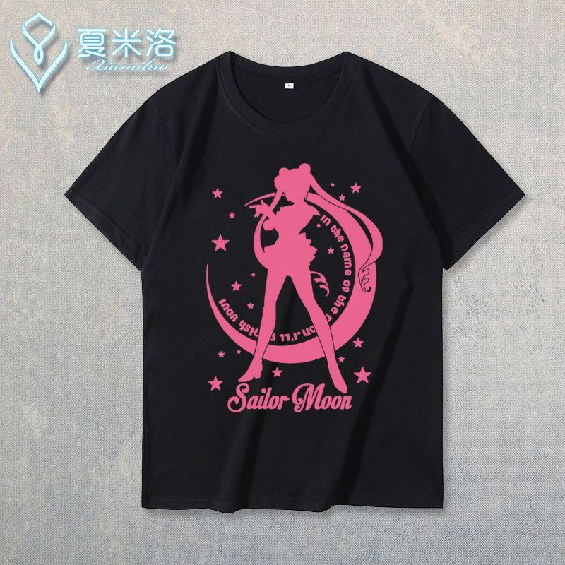 New Pretty Girl Warrior Theater Cosmos Moon Hare Cartoon Anime Poster Style Short Sleeve Loose