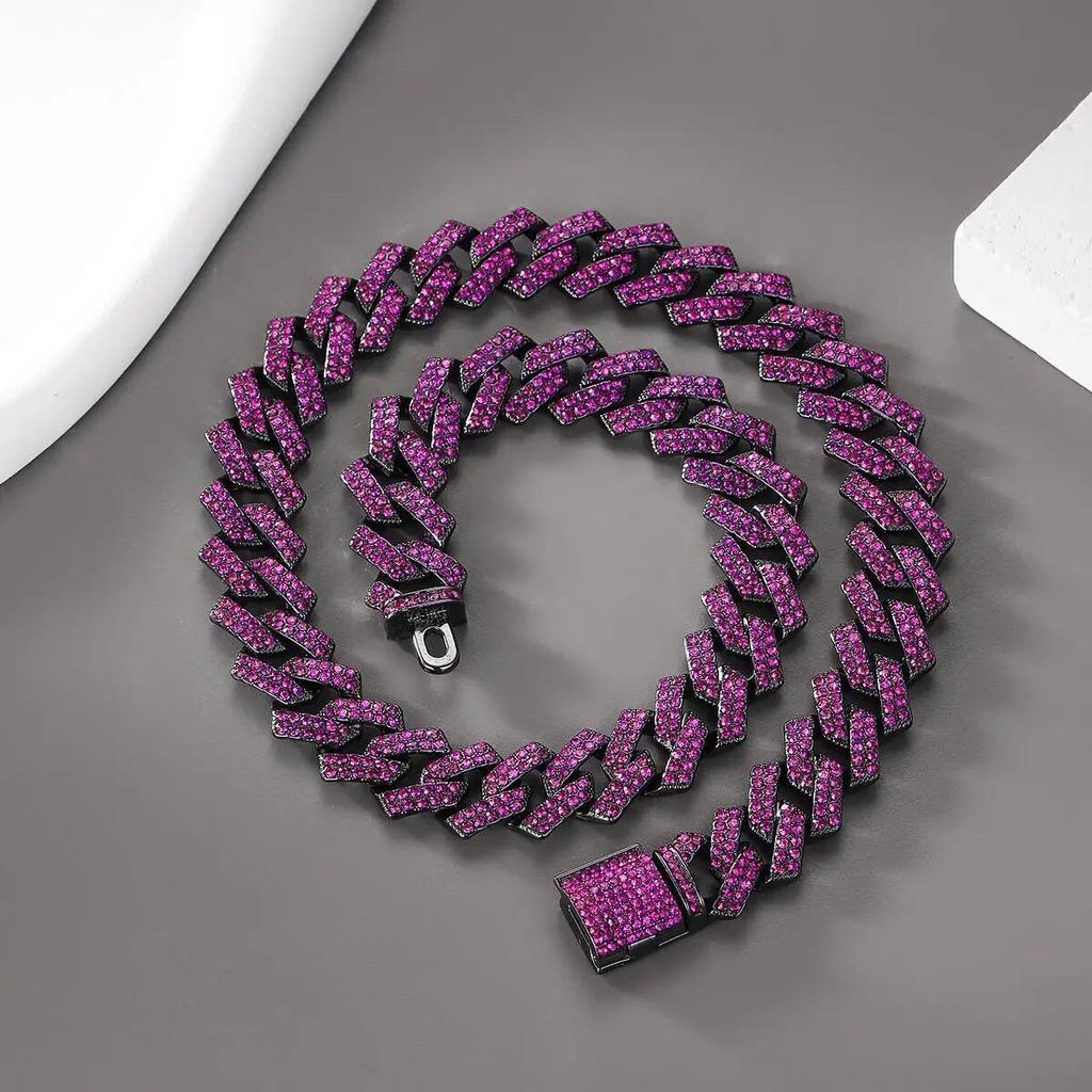 Collana a catena Cuban Link per uomo donna micro pavé in pietra CZ colore oro rosa gioielli hip hop