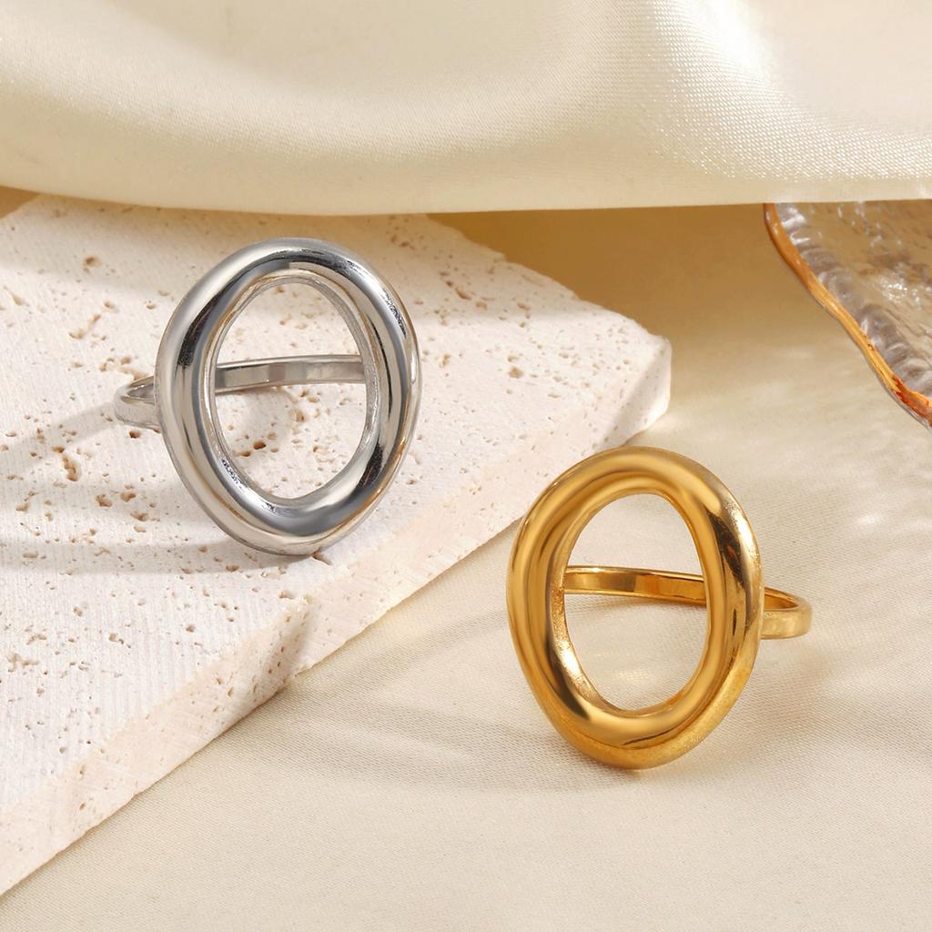 Stainless Steel Exaggerated Geometric Hollow Rings For Women Vintage Punk Gold Color Chunky Open Finger Ring Fashion