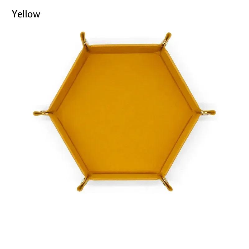 

1pc Rolling Folding Hexagon Dice Game Storage Tray Holder Double Sided Thick PU Leather&Velvet Dice Mat Office Supplies жовтий