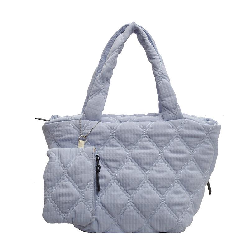 Women Quilted Shoulder Bag Large Capacity Diamond Grid Soft Padded Top-Handle Bag Travel Armpit Bag Space Cotton Tote Handbag