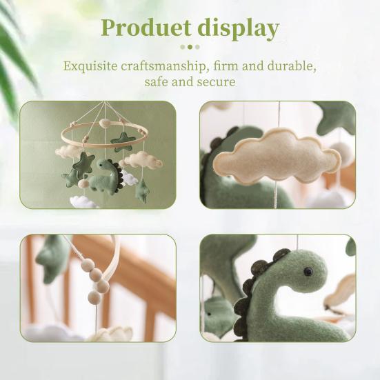 Baby Crib Mobile Dinosaur Cloud Stars Nursery Decor Handmade Felt Hanging