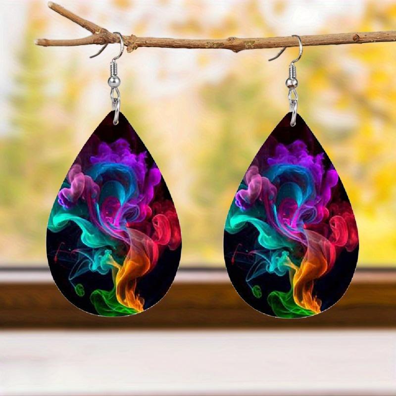 Clouds Fog Pattern PU Leather Earrings For Women Creative Fashion Water Drop Shape Dangle Earrings Double-sided Pattern Design Earring