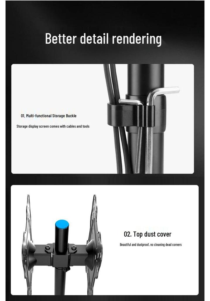 Dual Monitor Stand for 24/27/32/43 inch Screens with Perforated Desktop, Height Adjustment, and 360° Rotation