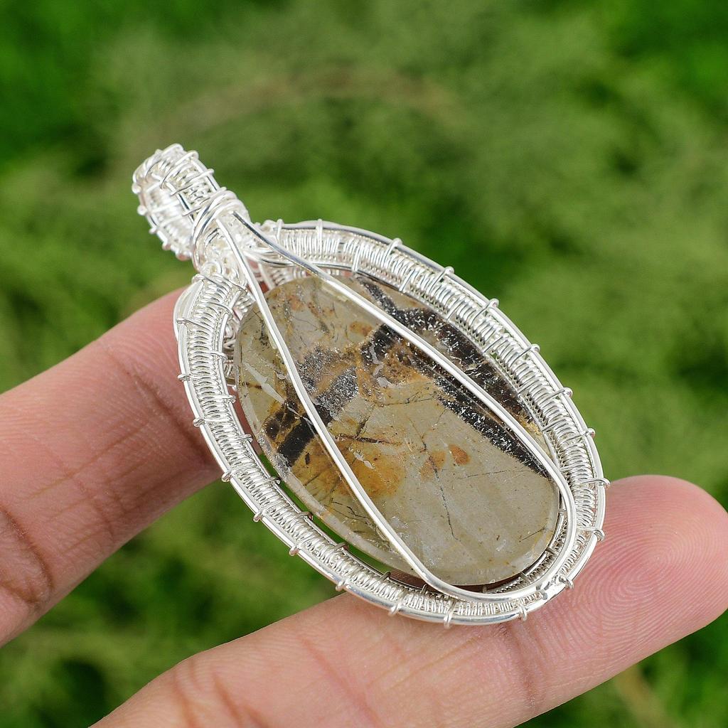 Daughters Day Deal Natural Septarian 925 Silver Wire Wrapped New Pendant Jewelry
