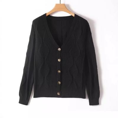Spring and Autumn Lazy Wind Large Size Knitted V-Neck Cardigan Women's Loose Large Size Versatile Sweater Jacket Thick Outer