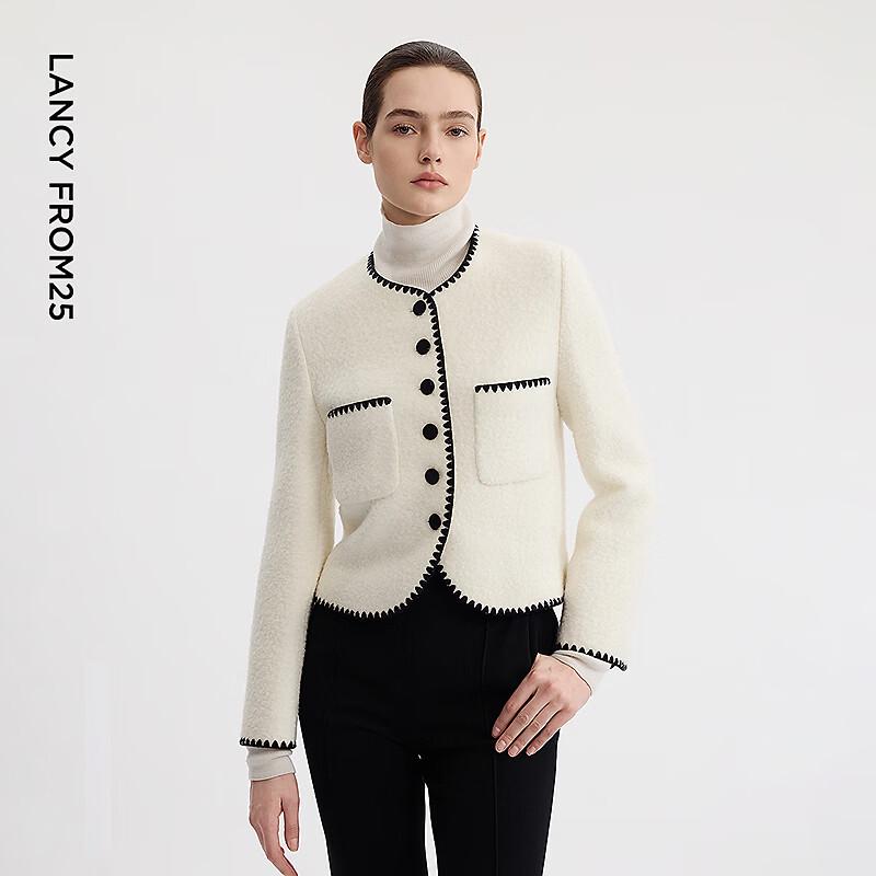 Langzi French Style Black & White Contrast Wool Short Jacket