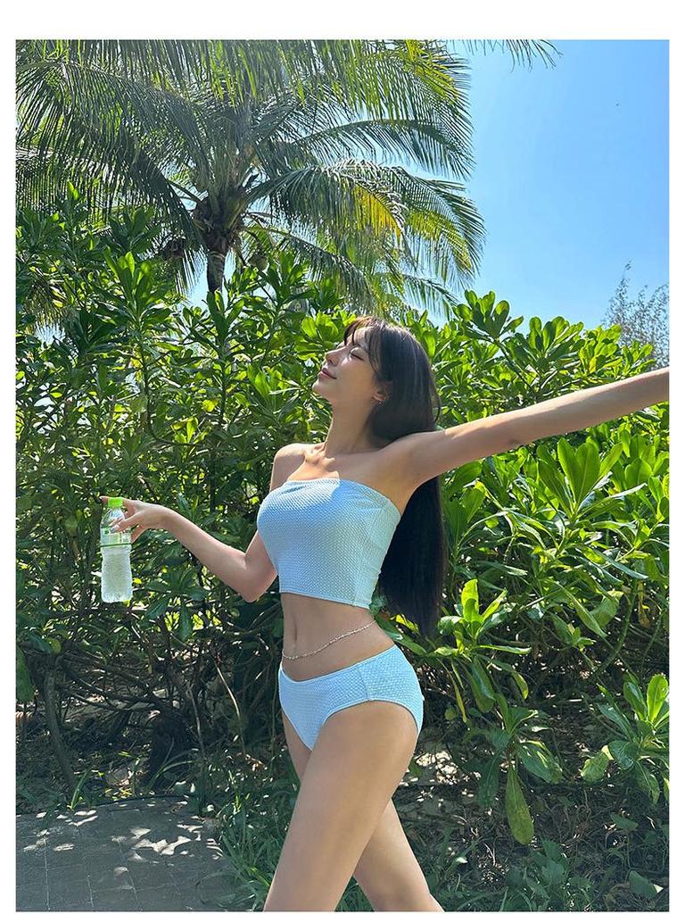 Solid Color Halter Bandeau Slimming Backless Swimsuit for Girls