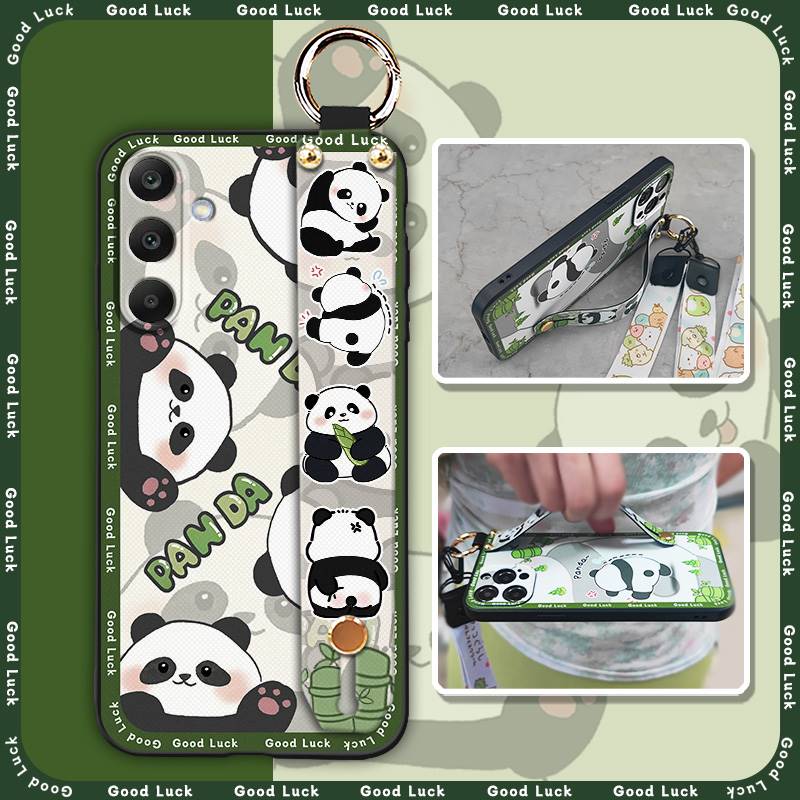 Durable Anti-knock Phone Case For Samsung Galaxy A16 5G/SM-166P/E Silicone Kickstand Panda Cute Fashion Design Lanyard