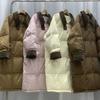 Winter Maillard Color Corduroy Lapel Long Knee Warm White Duck Down Jacket Women Cold and Thicker