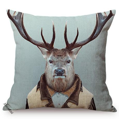 Nordic Animal Portrait Art Sofa Decorative Pillow Case Funky Cow Bear Rabbit Elephant Wear Clothes Style Cushion Cover Cojines